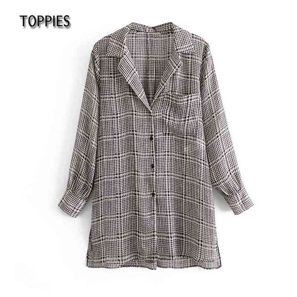 

ies spring plaid printing long shirts oversize boyfriend shirts women blouses irregular hem 210412, White