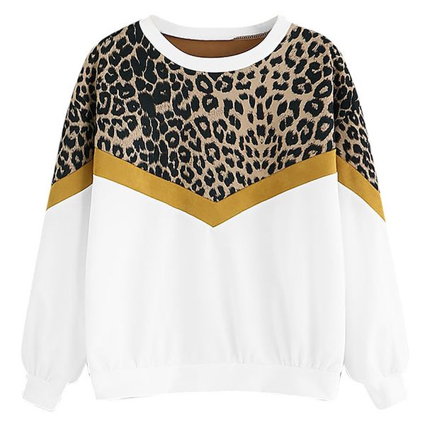 

women's hoodies & sweatshirts fashion tshirt women casual long sleeve patchwork leopard print o-neck oversized t shirt korean style che, Black