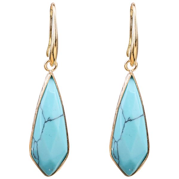 

rhombus shaped turquoise copper pendant dangle chandelier edge earrings, Silver