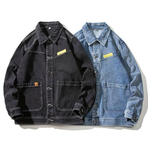 

spring men blue black denim jacket fashion casual coat quality cowboy outerwear autumn male lapel washed men's jackets, Black;brown