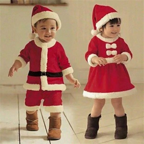 

girls' christmas costumes children's play santa claus dress boys' performance suit toddler girl clothes boy 210702, White