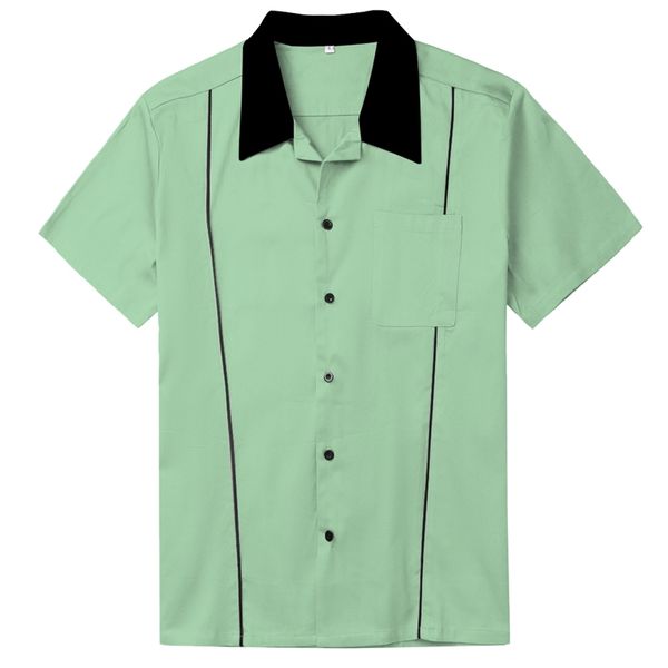 

rockabilly mens bowling shirt vintage short sleeve punk rave hip hop men camisa masculina chemise homme l-xxl 210721, White;black