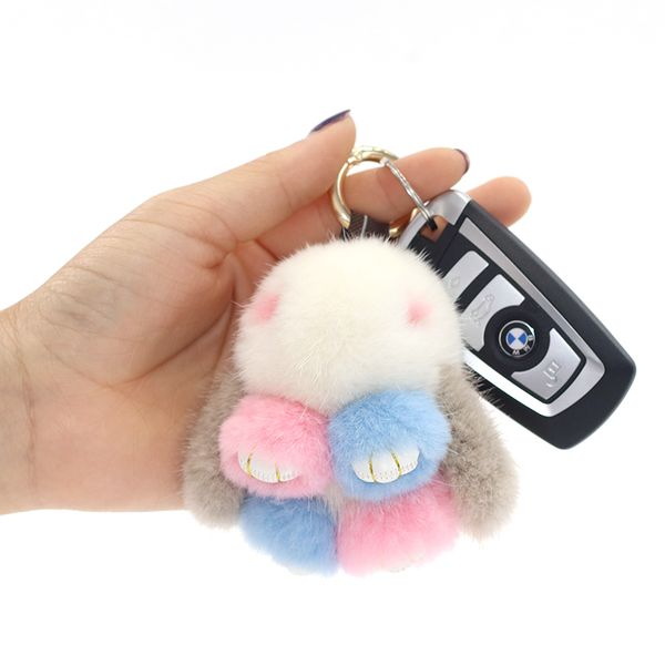 

rabbit keychain keyring pendant-decoration women bag hang pendant real mink fur fashion accessories, Silver
