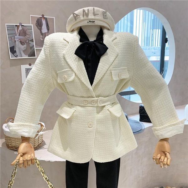 

women's suits & blazers [ewq] korea chic black suit jacket coat 2021 autumn winter loose casual white tweed blazer female fashion 16e49, White;black