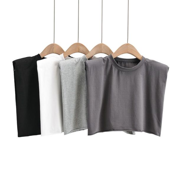 

women's t-shirt 2021 summer t shirt tees knitted o-neck vest shoulder pad solid clothing white ins fashion ae741