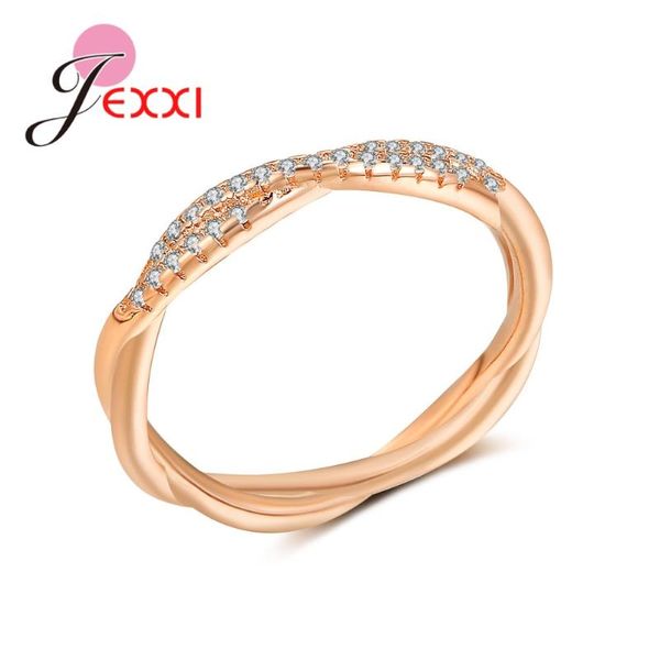 

cluster rings twisted design sparkling cz cubic zircon stone korean rose gold color statement ring for women wedding accessories, Golden;silver