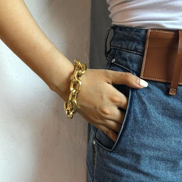 

link, chain three dimensional thick single layer link bracelets punk gothic chunky fashion jewelry couple bracelet, Black