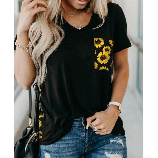 

women's t-shirt summer women short sleeve leopard sunflower printed fashion ladies holiday loose beach outfit plus size s-xxl, White