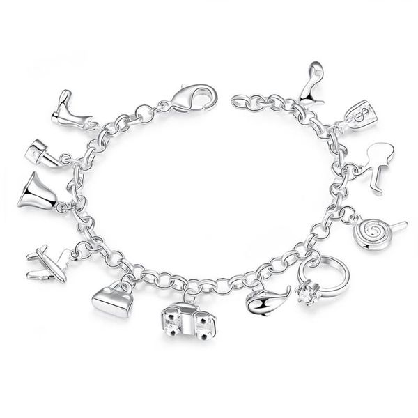 

charm bracelets pulseira de prata fashion bracelet for women silver plated jewelry cute style christmas gift pulsera plata, Golden;silver