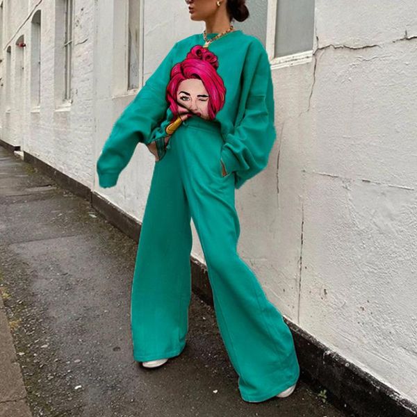 

women's two piece pants ladies 2 pieces and pant sets fashion high street loose solid female autumn spring 2022 outfits matching clothi, White