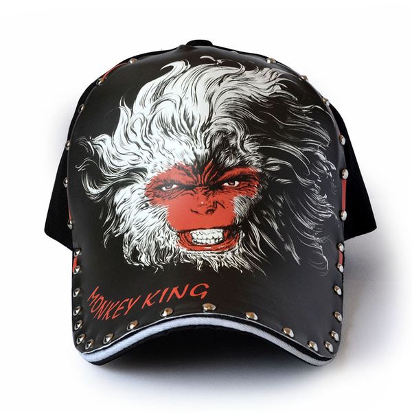 

baseball cap men's illustration hat monkey king personality rivet autumn winter black fashion, Blue;gray