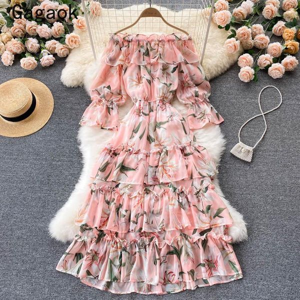 

casual dresses gagaok women chiffon dress 2021 spring autumn slash neck high street elegant party fashion chic french vestidos, Black;gray