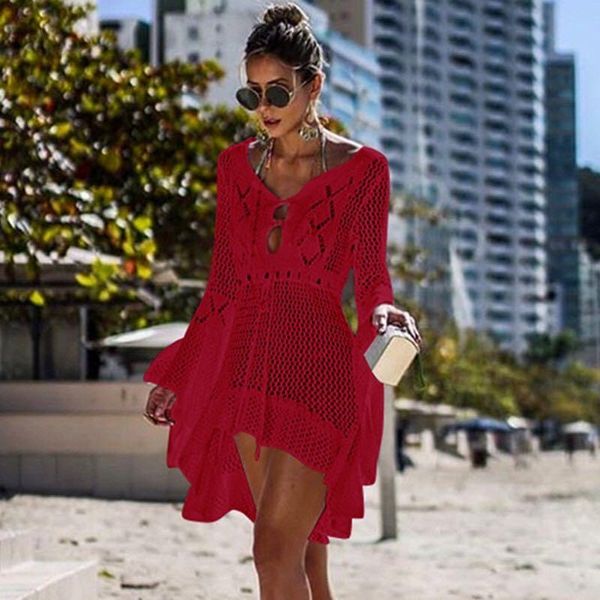 

colors 2021 crochet white solid knitted beach cover up dress tunic long pareos bikinis ups swim hollow robe beachwear women's swimwear, White;black