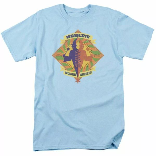 

Harry Potter Wizard Wheezes T Shirt Mens Licensed Movie Tee Weasley Light Blue, White;black