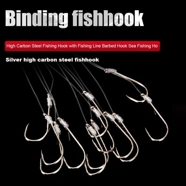 

10pcs fishing hook with carbon line high steel barbed hooks sea carp tackle