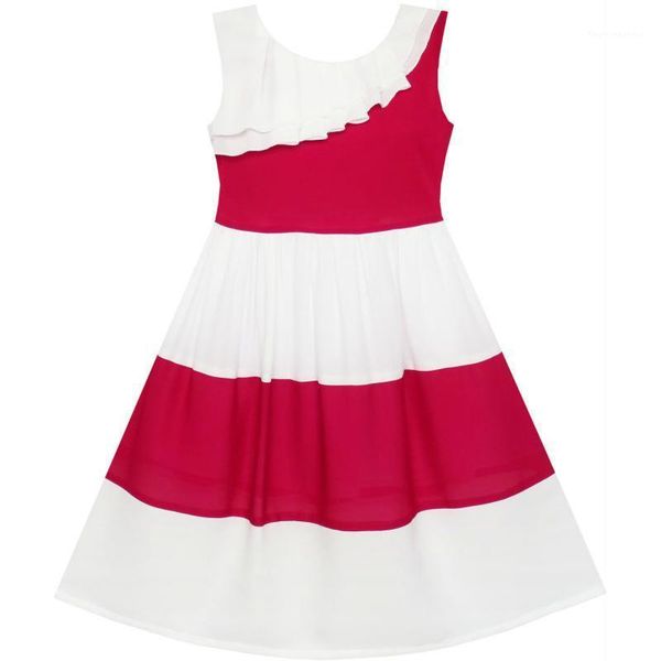 

girl's dresses girls dress pleated collar color block chiffon sundress 2021 summer princess wedding party kids clothes size 7-161, Red;yellow