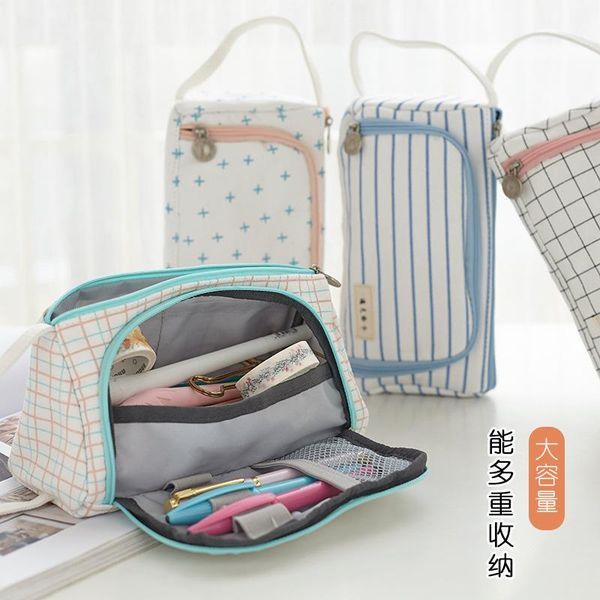 

pencil pounch simple girls small fresh multifunctional primary and secondary school students open windows large capacity canvas bags