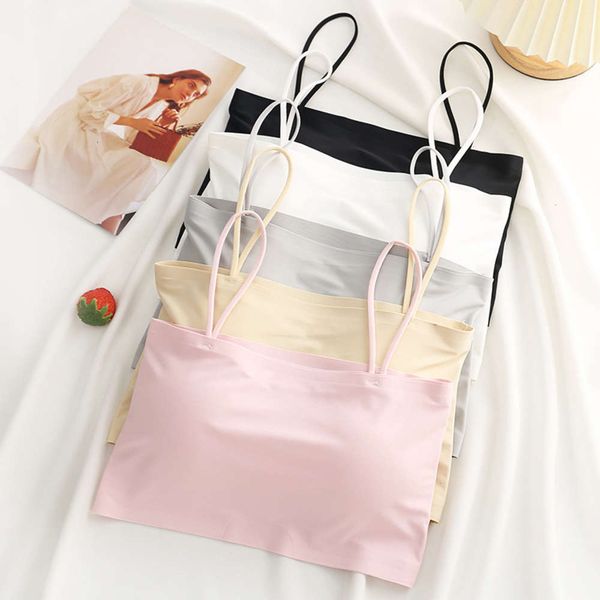 

lingerie girl women's ice silk wrapped one piece seamless adhesive tape breast pad removable bra, comfortable, breathable and light pro, Black;pink