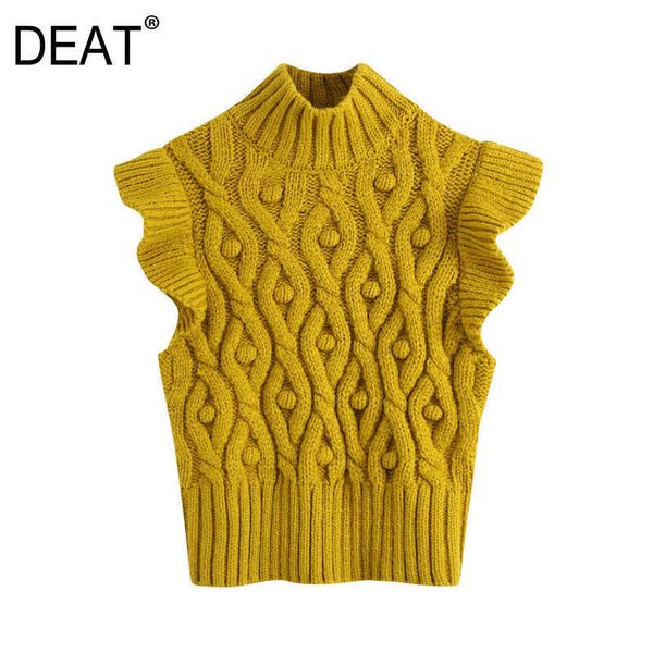 

[deat] spring autumn fashion yellow sleeveless ruffles round neck loose knitting sweater vest women 13c174 210527, Black;white