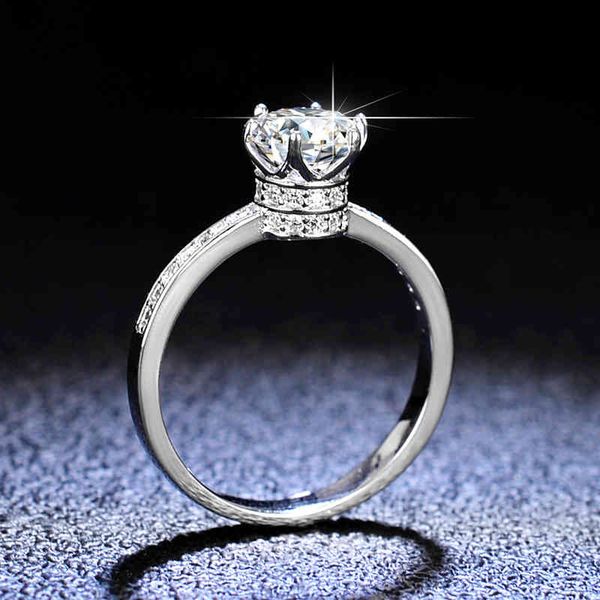 

1 ct women crown moissanite wedding band rings d color vvs1 lab diamond engagement ring 925 sterling silver jewelry accessories, Slivery;golden