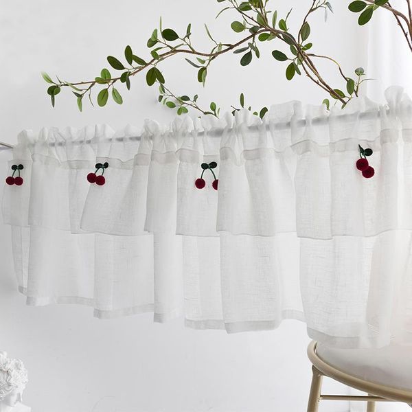 

cherry sheer curtains white solid short curtain kitchen door cabinet bathroom half tulle window treatment decor & drapes