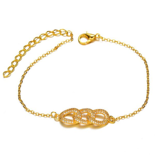 

link, chain charm micro pave zircon three circles bead bracelets for women handmade copper cz link friendship bijoux pulsera, Black