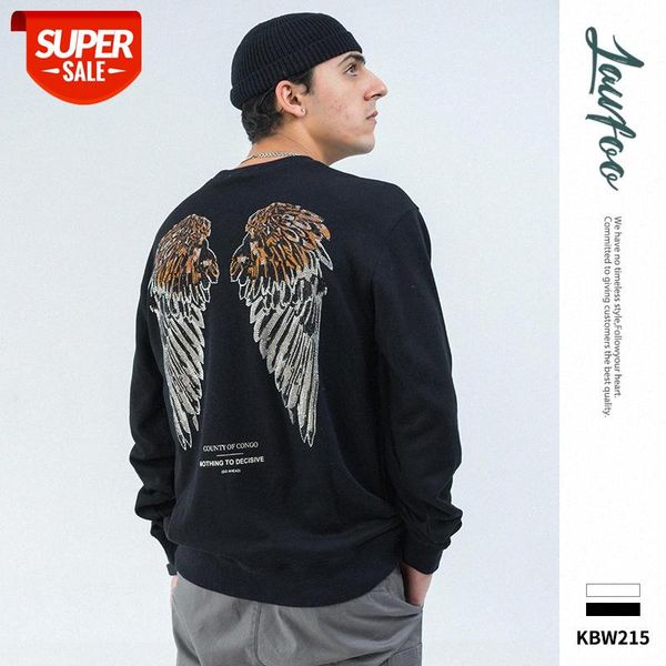 

lawfoo men's back tile angel wings turtleneck terry sweatshirt #rd18, Black