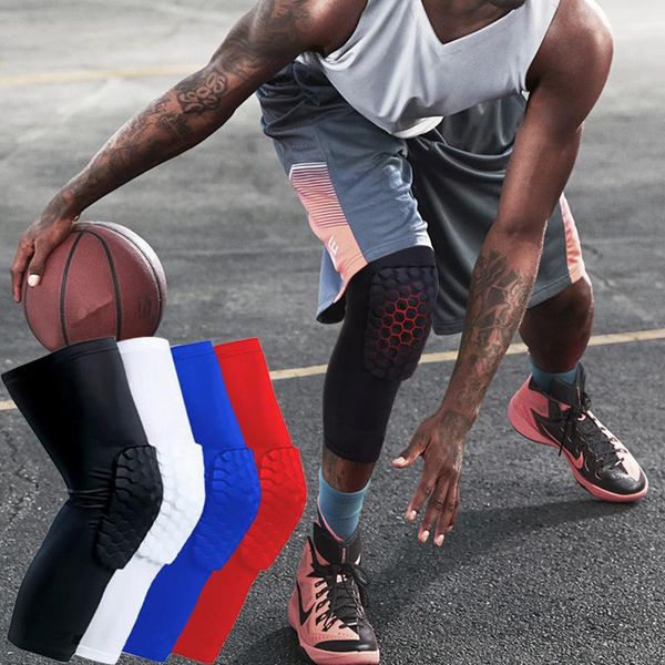 

breathable absorb sweat basketball knee pad honeycomb shockproof long leg sleeves brace football sports guard elbow & pads, Black;gray