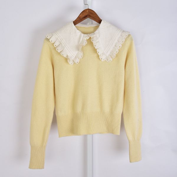 

women's sweaters yellow sweater with a peter pan collar, women's long-sleeve embroidered shirt, for spring and autumn, y9t6, White;black