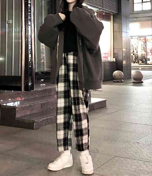 

harajuku plaid pants for women korean fashion urban oversize womens trousers streetwear summer casual wide woman clothes, Black;white