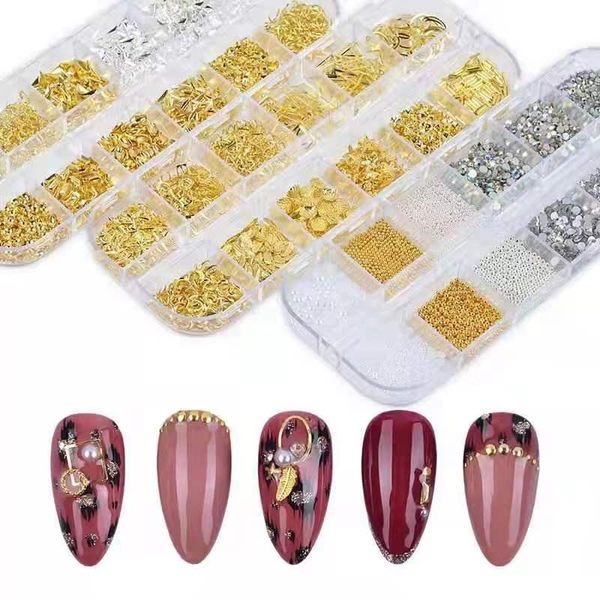 

nail art decorations 12 designs metal slices 3d star jewelry parts gold sequins manicure studs charms nails accessories, Silver;gold