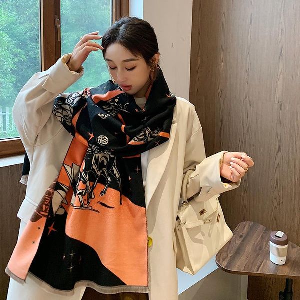 

scarves fashion medium and long star sky imitation cashmere scarf thickened warm windproof air conditioning shawl, Blue;gray