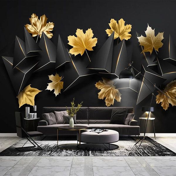 

wallpapers po wallpaper modern plant golden black geometric murals living room tv bedroom home decor papel de parede frescoes