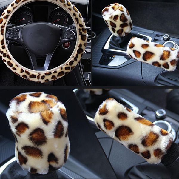 

fashion car steering wheel cover volant plush leopard print braid on the steering-wheel funda volante 3 colors auto styling covers