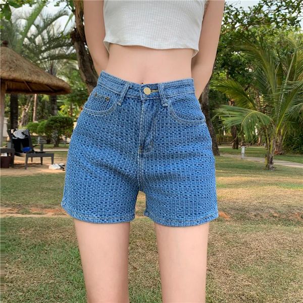 

women's jeans high waist loose wide leg retro denim shorts, Blue