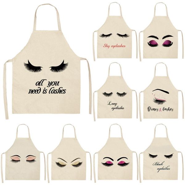 

aprons eyelash printed cleaning art sleeveless home cooking kitchen apron cook wear cotton linen bibs accessories