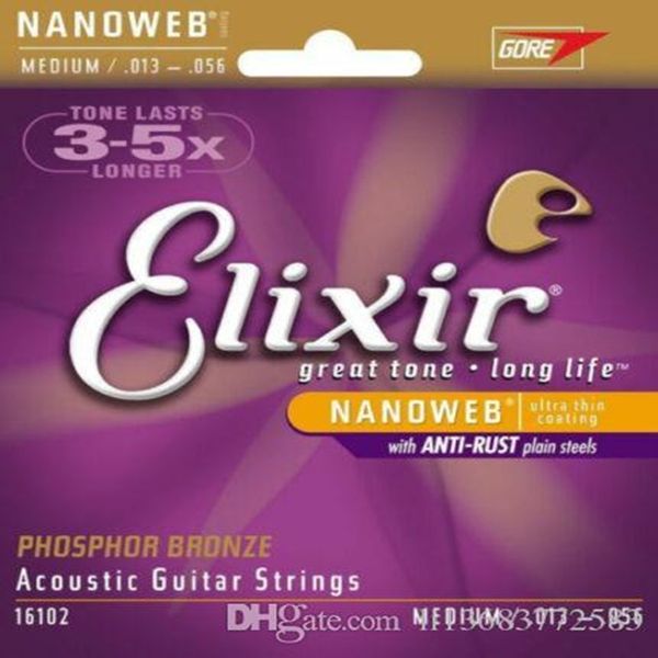 

1 set elixir nanoweb phosphor bronze medium acoustic guitar strings 16102