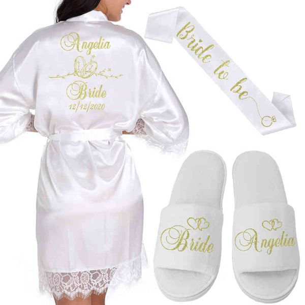 Personalisierte Datum Name Spitze Kimono Robe Frauen Braut Brautjungfer Roben Bachelorette Hochzeit Preparewear