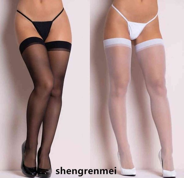 

shengrenmei 2019 women rib cuff stockings transparent silk stocking ladies thigh high white stockings medias de mujer y1119, Black;white