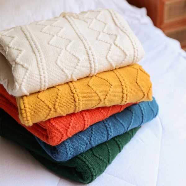 

blankets knitted blanket solid color waffle embossed nordic decorative for sofa bed throw chunky knit