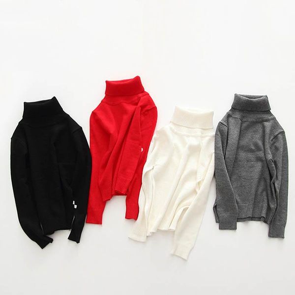 

pullover autumn winter baby boys girls turtleneck bottomed sweaters kids solid long sleeve knitted bottoming, Blue