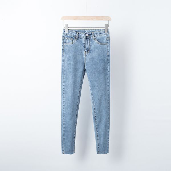 

jeans f2073 - women's clothing spring and autumn 2021 high waist pants with rough hem slim fit, Blue