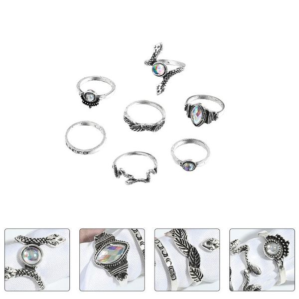 

pendant necklaces 7pcs vintage rings decorative knuckle delicate snake shaped finger jewelry, Silver