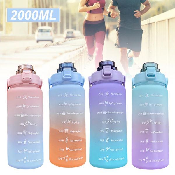 

water bottle sale 64oz large with straw time marker portable leakproof non-toxic sports drinking for gym fitness camping