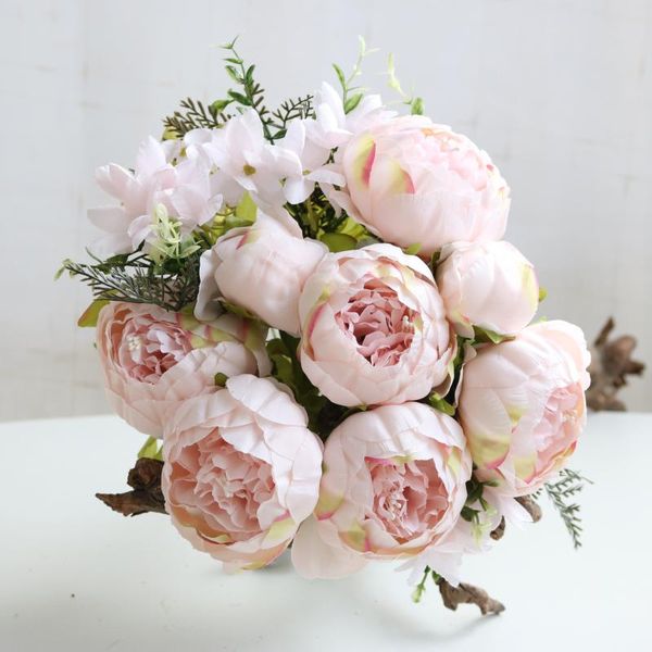 

decorative flowers & wreaths bridal wedding bouquet artificial dusty peony fake succulent plant lace ribbon bridesmaid home party decor