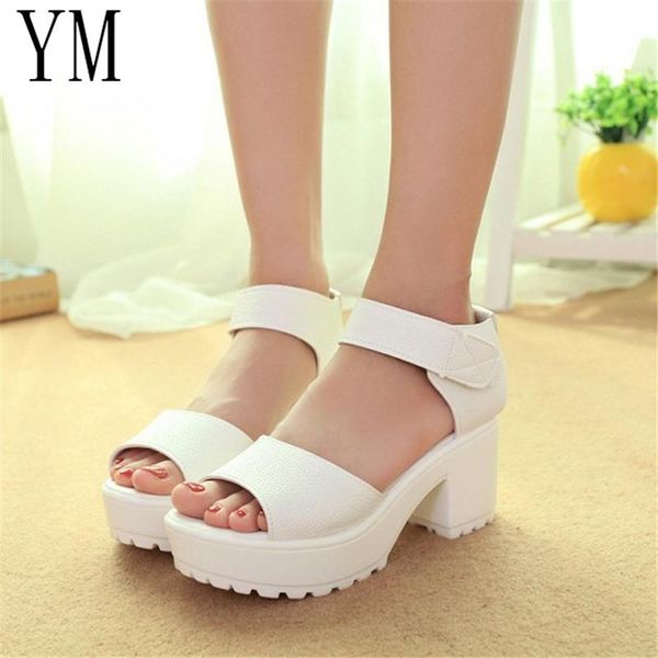 

sandals women summer slip on shoes peep-toe square heels roman bohemian woman platform, Black