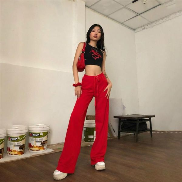 

high street casual solid color wide leg pants women autumn fashion office ladies loose fit soft women's & capris, Black;white