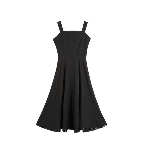 

perhaps u black green solid strap slash neck chiffon sleeveless midi dress zipper a line elegant summer d0471 210529, Black;gray