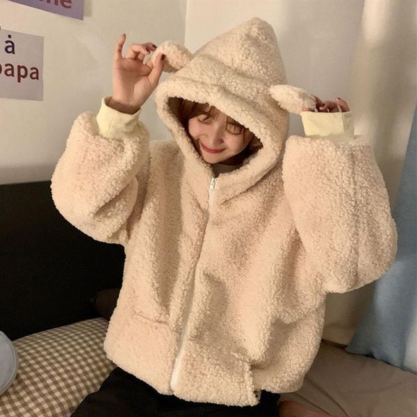 

women's hoodies & sweatshirts women autumn cute winter bear ears coat jacket zipper hoodie ropa mujer girl clothes hooded, Black