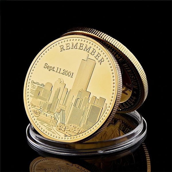 

commemorative coins souvenir 2001.9.11 world trade center building terrorist attack history review metal plated gold challenge collectible c